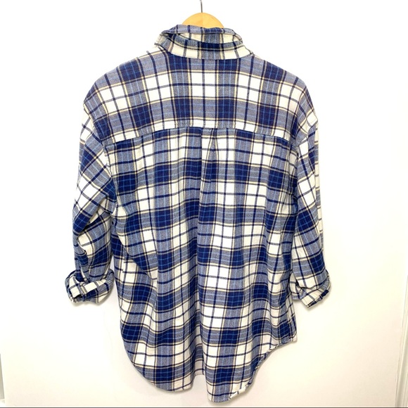 VTG Plaid Dad Flannel Shirt Blue Oversized L - Picture 3 of 11